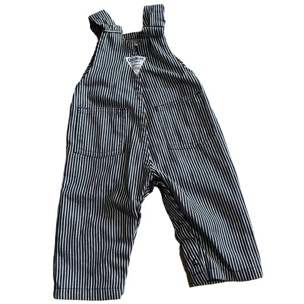 Vintage OshKosh B'Gosh Railroad Stripe Bib Overalls 12 Month USA Made